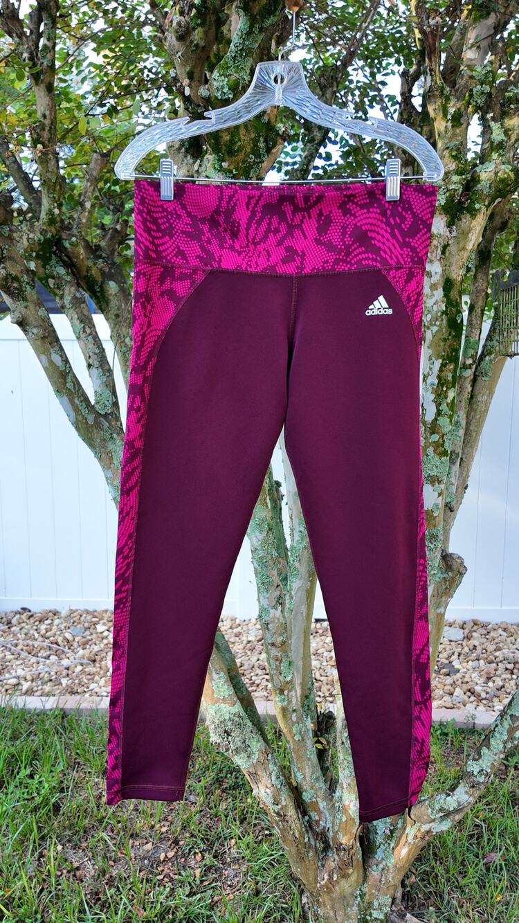 Adidas Climalite Leggings Women’s L Burgundy Pink Print Athletic Tights